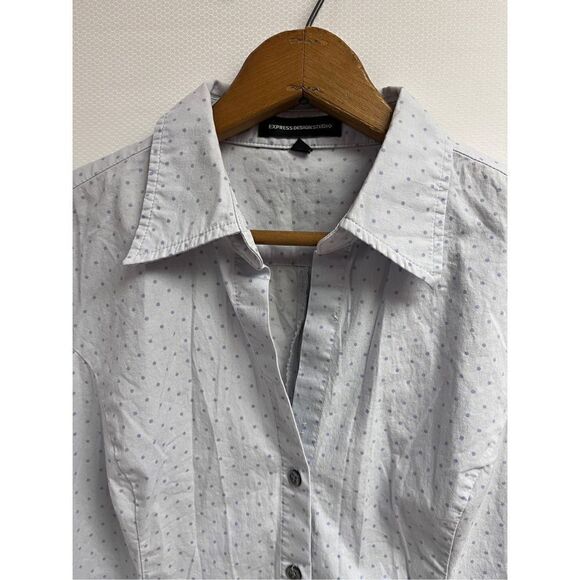 Express Design Studio Womens 3/4 Sleeve Collared Button up Shirt Blue Sz S - Picture 2 of 11